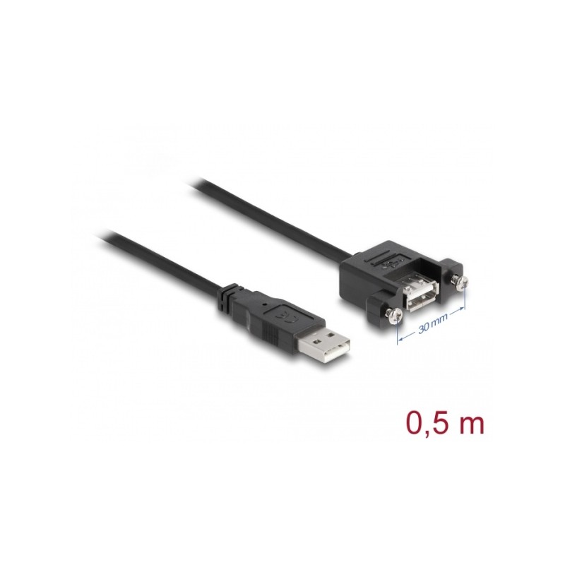 Delock - Prodlužovací šňůra USB - USB (M) do USB (F) montáž na panel - USB 2.0 - 50 cm - černá