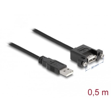 Delock - Prodlužovací šňůra USB - USB (M) do USB (F) montáž na panel - USB 2.0 - 50 cm - černá