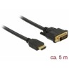 Delock - Kabel adaptéru - DVI-D s piny (male) do HDMI s piny (male) - 5 m - trojnásobně stíněný - černá - křídlové šrouby