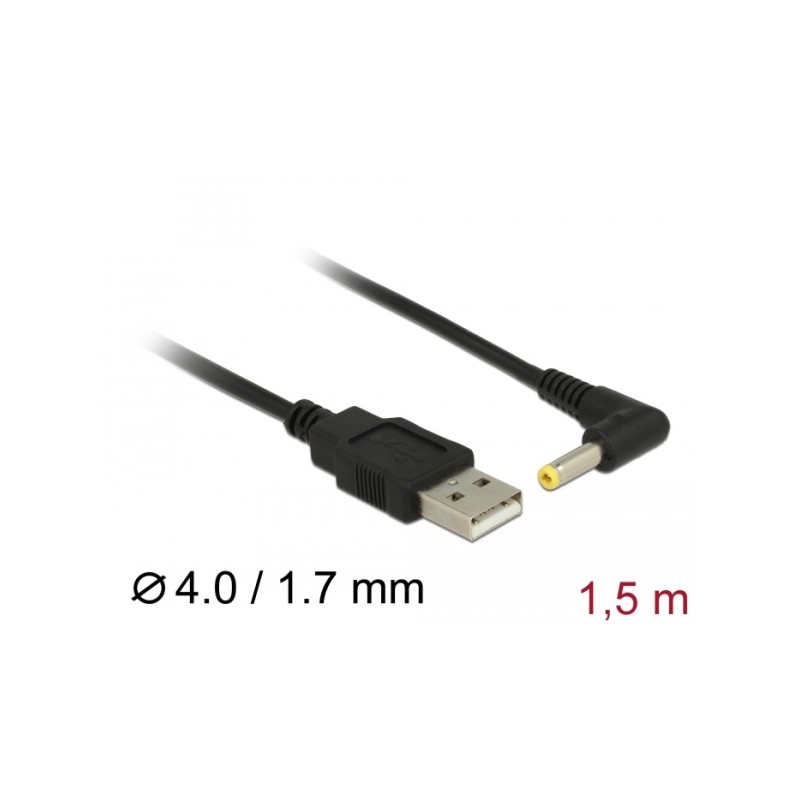 Delock - USB / napájecí kabel - USB (M) do DC jack 4,0 x 1,7 mm (M) pravoúhlý - 5 V - 1.5 m