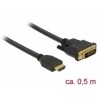 Delock - Kabel adaptéru - HDMI s piny (male) do DVI-D s piny (male) - 50 cm - trojnásobně stíněný - černá - křídlové šrouby
