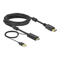 Delock - Kabel video/audio - HDMI, USB (pouze napájení) s piny (male) do DisplayPort s piny (male) - 5 m - trojnásobně stíněný