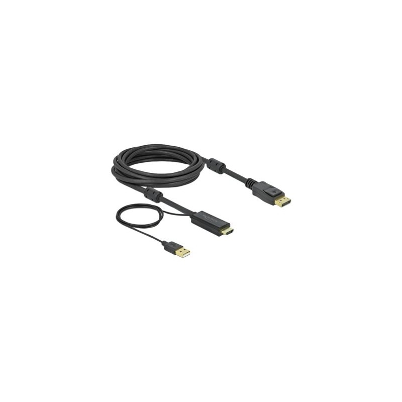 Delock - Kabel video/audio - HDMI, USB (pouze napájení) s piny (male) do DisplayPort s piny (male) - 5 m - trojnásobně stíněný