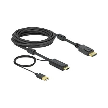 Delock - Kabel video/audio - HDMI, USB (pouze napájení) s piny (male) do DisplayPort s piny (male) - 5 m - trojnásobně stíněný