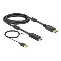 Delock - Kabel video/audio - HDMI, USB (pouze napájení) s piny (male) do DisplayPort s piny (male) - 3 m - trojnásobně stíněný