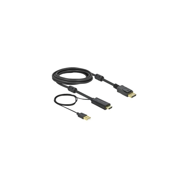 Delock - Kabel video/audio - HDMI, USB (pouze napájení) s piny (male) do DisplayPort s piny (male) - 3 m - trojnásobně stíněný