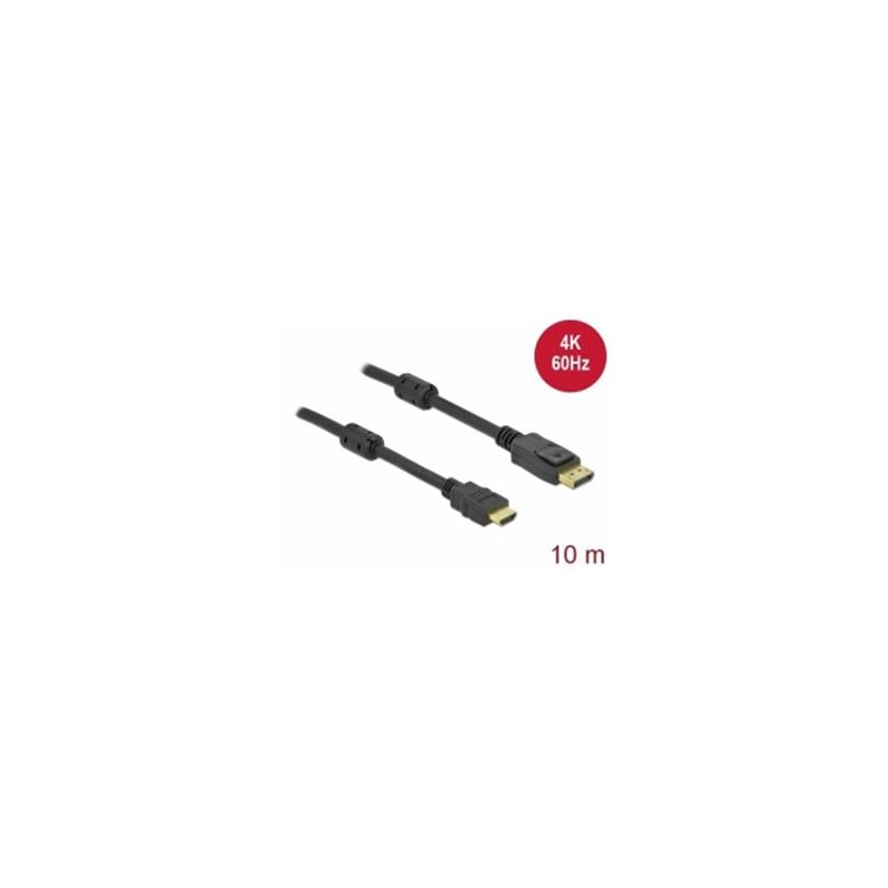 Delock - Kabel adaptéru - DisplayPort s piny (male) zamykací do HDMI s piny (male) - 10 m - trojnásobně stíněný - černá