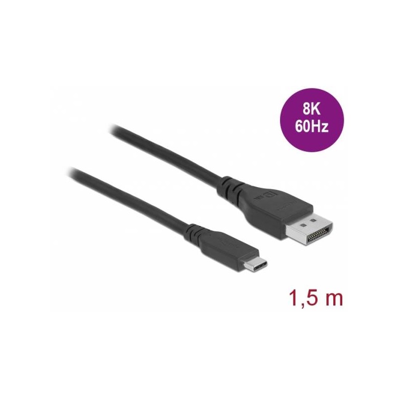 Delock - Kabel DisplayPort - 24 pin USB-C (M) do DisplayPort (M) - USB 3.2 Gen 2 / DisplayPort 1.4 - 1.5 m - podpora 8K60Hz