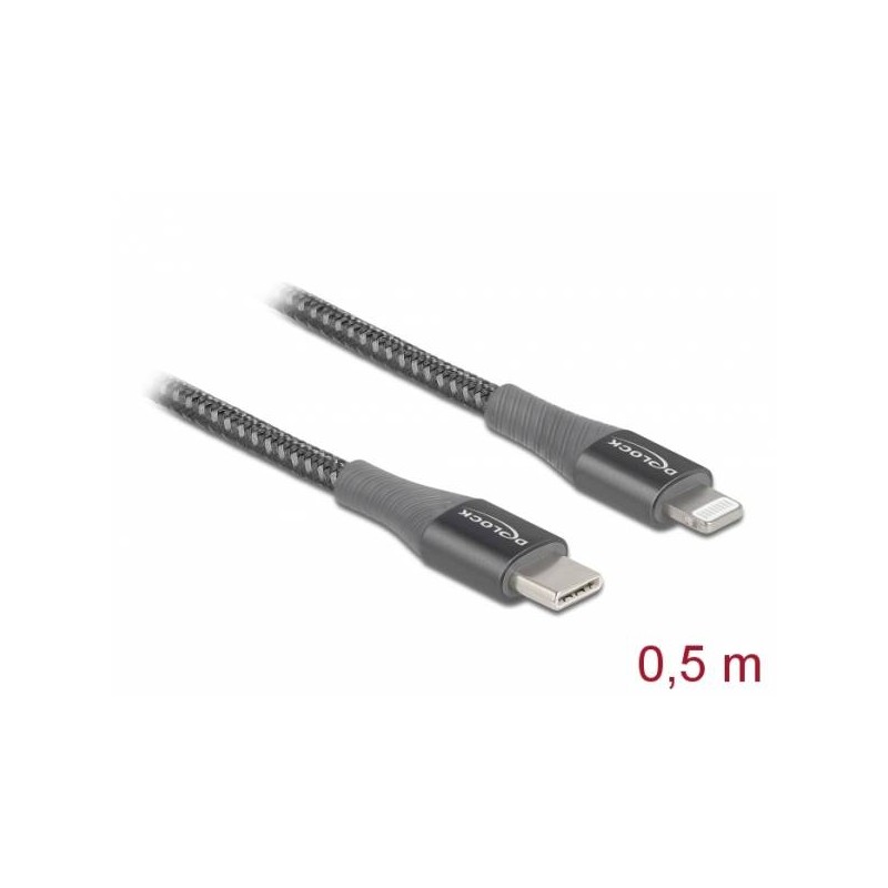 Delock - Kabel Lightning - 24 pin USB-C s piny (male) do Lightning s piny (male) - 50 cm - šedá