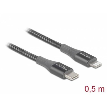 Delock - Kabel Lightning - 24 pin USB-C s piny (male) do Lightning s piny (male) - 50 cm - šedá