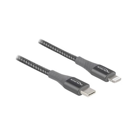 Delock - Kabel Lightning - 24 pin USB-C s piny (male) do Lightning s piny (male) - 2 m - šedá
