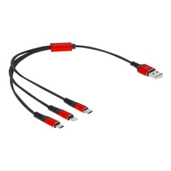 Delock 3 in 1 - Kabel pouze pro nabíjení - USB s piny (male) do Lightning, 24 pin USB-C s piny (male) - 30 cm - černá