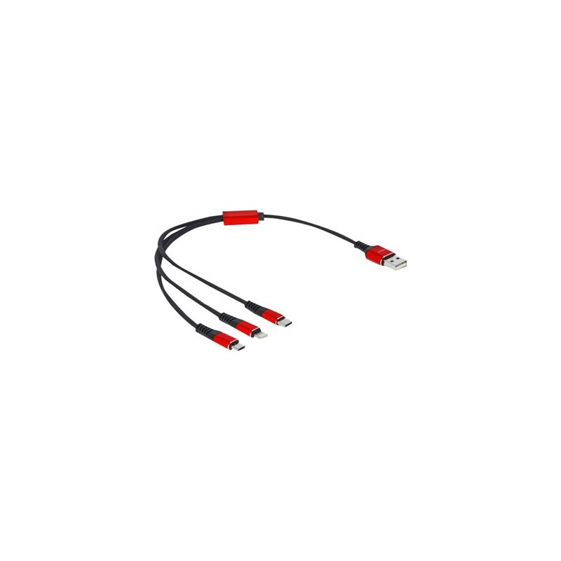 Delock 3 in 1 - Kabel pouze pro nabíjení - USB s piny (male) do Lightning, 24 pin USB-C s piny (male) - 30 cm - černá