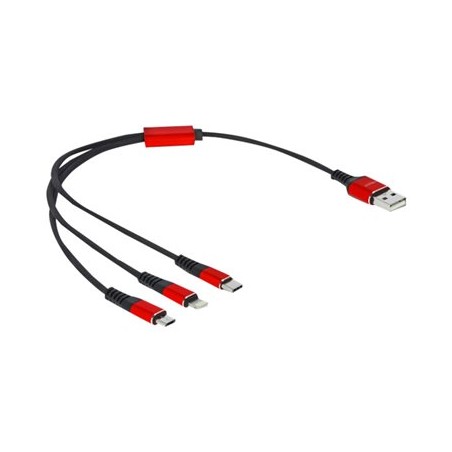 Delock 3 in 1 - Kabel pouze pro nabíjení - USB s piny (male) do Lightning, 24 pin USB-C s piny (male) - 30 cm - černá
