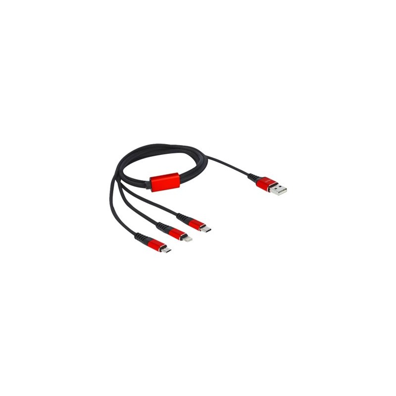 Delock 3 in 1 - Kabel pouze pro nabíjení - USB s piny (male) do Lightning, 24 pin USB-C s piny (male) - 1 m - černá