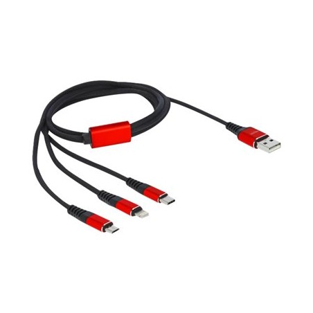 Delock 3 in 1 - Kabel pouze pro nabíjení - USB s piny (male) do Lightning, 24 pin USB-C s piny (male) - 1 m - černá