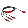 Delock 3 in 1 - Kabel pouze pro nabíjení - USB s piny (male) do Lightning, 24 pin USB-C s piny (male) - 1 m - černá
