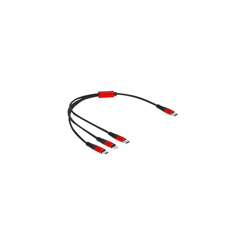 Delock 3 in 1 - Kabel pouze pro nabíjení - 24 pin USB-C s piny (male) do Micro USB typ B, Lightning, 24 pin USB-C s piny… 86710
