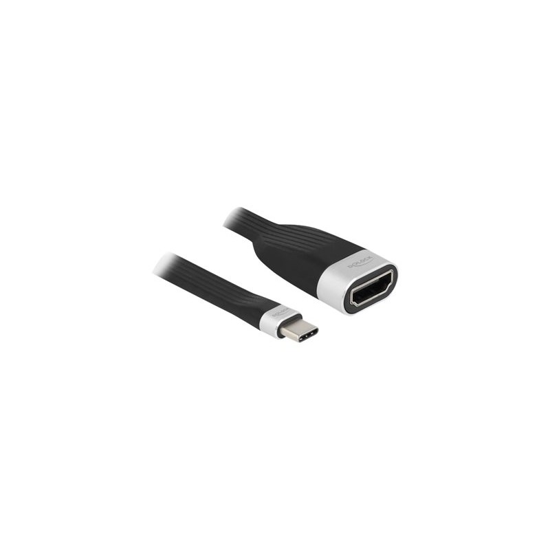 Delock - Video adaptér - 24 pin USB-C s piny (male) do HDMI se zdířkami (female) - 13.5 cm - černá, stříbrná - podporuje 4K