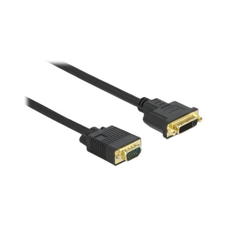 Delock - Kabel adaptéru - jeden spoj - DVI-I (F) do HD-15 (VGA) (M) - 1 m - krídlové šrouby - cerná