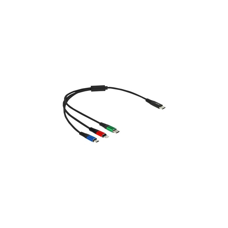 Delock 3 in 1 - Kabel pouze pro nabíjení - 24 pin USB-C s piny (male) do Micro USB typ B, Lightning, 24 pin USB-C s piny… 86820
