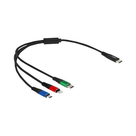 Delock 3 in 1 - Kabel pouze pro nabíjení - 24 pin USB-C s piny (male) do Micro USB typ B, Lightning, 24 pin USB-C s piny… 86820