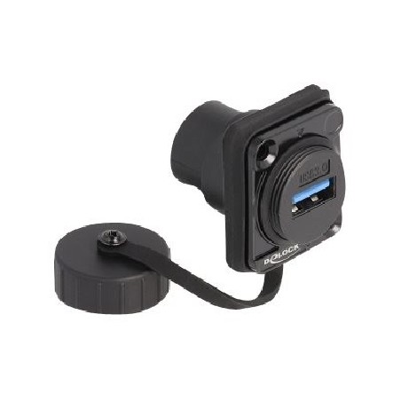 Delock - D-Type - mechanismus zásuvky USB - USB 3.2 Gen 1 s protiprachovou krytkou - USB - 1 zásuvka USB - černá