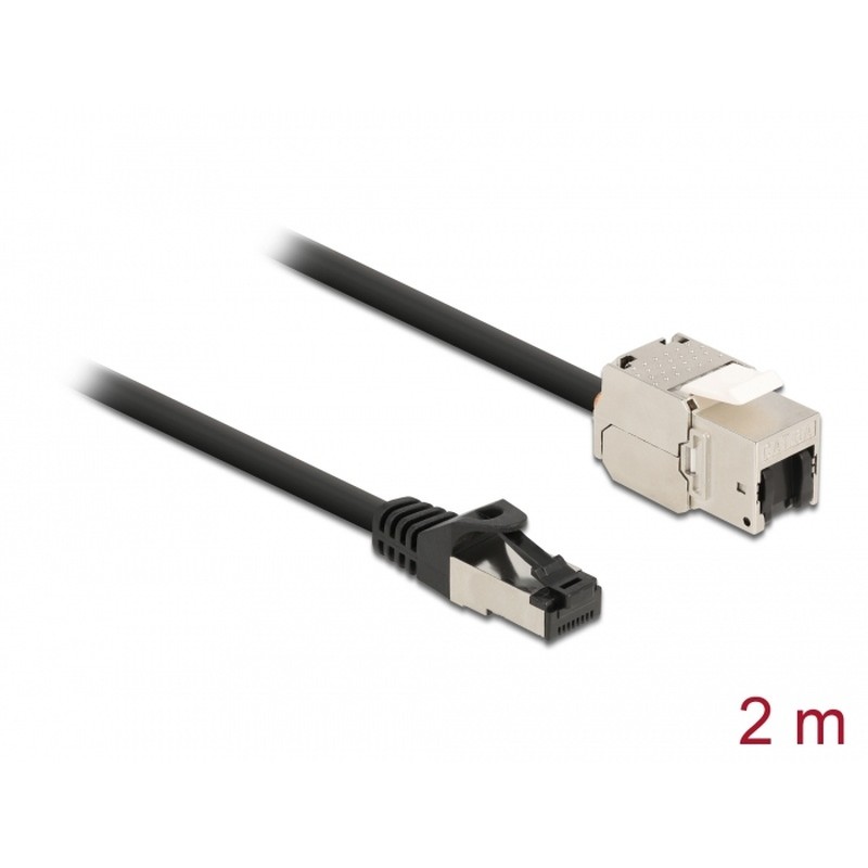 Delock - Síťový prodlužovací kabel - RJ-45 (M) do RJ-45 (F) keystone - 2 m - S/FTP - CAT 6a - černá