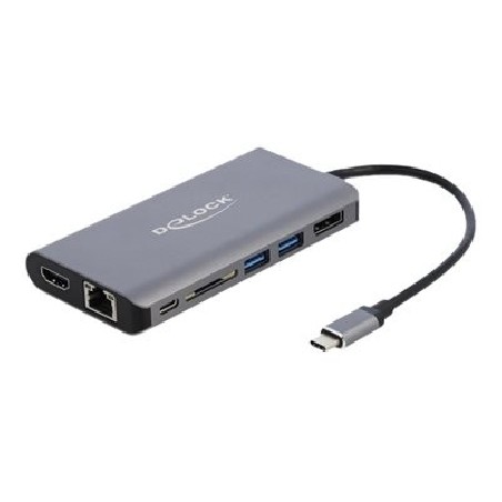 Delock - Externí video adaptér - USB-C 3.1 Gen 1 - HDMI, DisplayPort, RJ-45, USB 3.0 - šedá - maloobchod