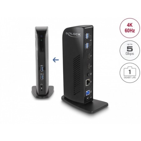 Delock - Dokovací stanice - USB 3.2 Gen1 - 2 x DP - 1GbE
