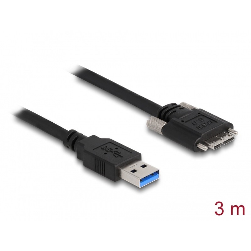 Delock - Kabel USB - USB typ A (M) do Micro-USB Type B (M) - USB 3.0 - 3 m - křídlové šrouby - černá