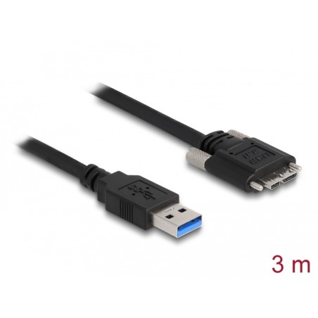 Delock - Kabel USB - USB typ A (M) do Micro-USB Type B (M) - USB 3.0 - 3 m - křídlové šrouby - černá