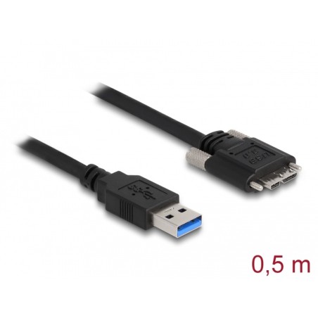 Delock - Kabel USB - USB typ A (M) do Micro-USB Type B (M) - USB 3.0 - 50 cm - křídlové šrouby - černá