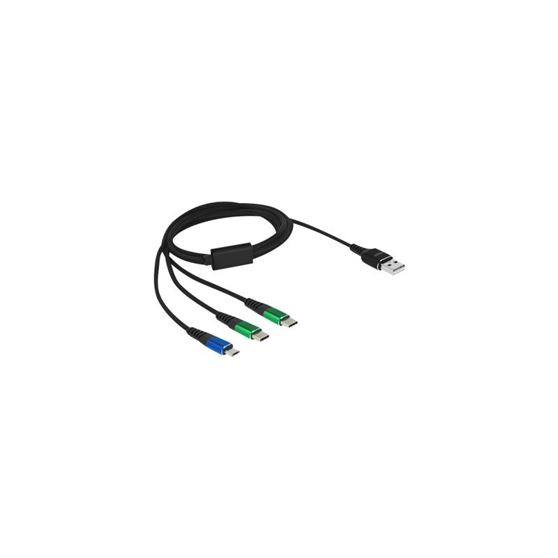 Delock - USB kabel - USB (pouze napájení) (M) do Micro-USB typ B (pouze napájení), USB-C (pouze napájení) (M) - 5 V - 3 A - 1 m