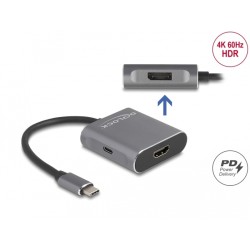 Delock - Rozdelovac video / audio - 1 x USB-C + 1 x DisplayPort + 1 x HDMI - desktop