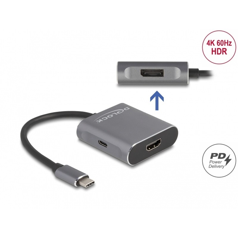 Delock - Rozdelovac video / audio - 1 x USB-C + 1 x DisplayPort + 1 x HDMI - desktop