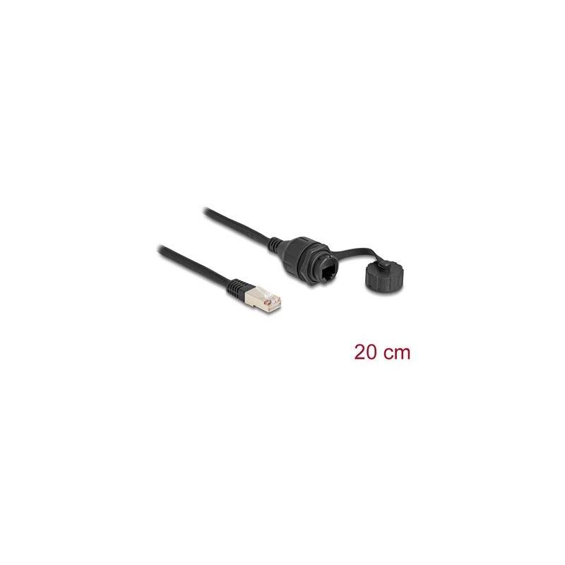 Delock - Sítový prodlužovací kabel - RJ-50 (M) do RJ-50 (F) ochranná cepka - 20 cm - 6 mm - FTP - IP67 - cerná