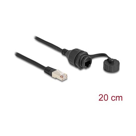 Delock - Sítový prodlužovací kabel - RJ-50 (M) do RJ-50 (F) ochranná cepka - 20 cm - 6 mm - FTP - IP67 - cerná