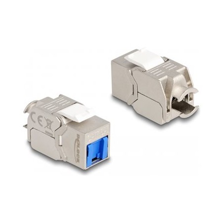 Delock - Modul keystone - RJ-45 (F) do LSA (F) úhel - STP - CAT 6a - bílá, modrá, stríbrná