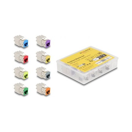 Delock - Modul keystone - RJ-45 (F) do LSA (F) - STP - CAT 6a - šedá, modrá, žlutá, cervená, zelená, oranžová, fialová, neonove