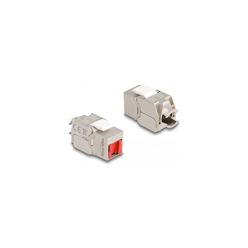 Delock - Modul keystone - RJ-45 (F) do LSA (F) úhel - STP - CAT 6a - bílá, stríbrná, cervená