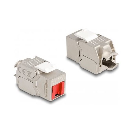 Delock - Modul keystone - RJ-45 (F) do LSA (F) úhel - STP - CAT 6a - bílá, stríbrná, cervená