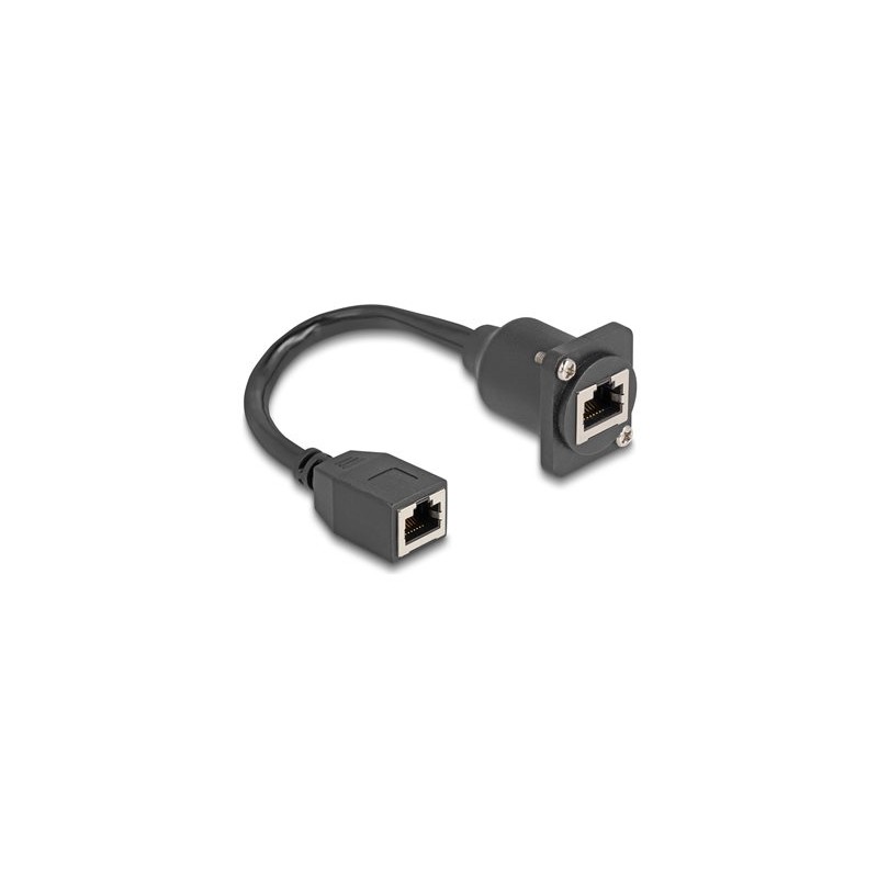 Delock - Sítový prodlužovací kabel - RJ-45 (F) do RJ-45 (F) s maticemi - 20 cm - 6 mm - STP - CAT 5e - cerná
