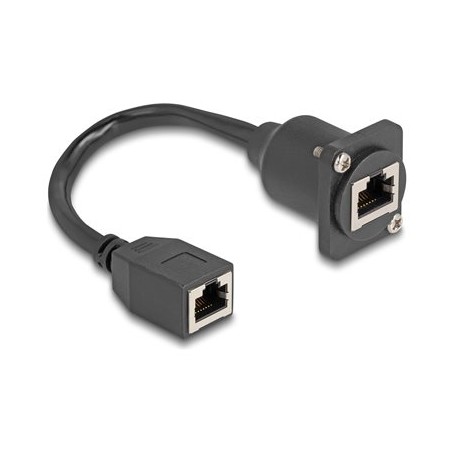 Delock - Sítový prodlužovací kabel - RJ-45 (F) do RJ-45 (F) s maticemi - 20 cm - 6 mm - STP - CAT 5e - cerná