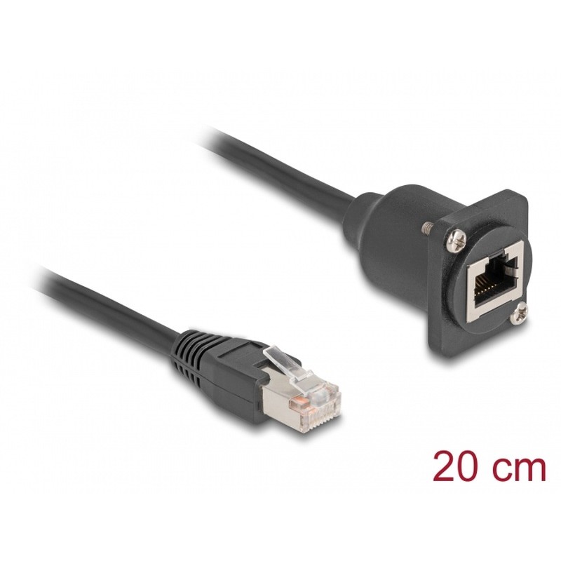Delock - Sítový prodlužovací kabel - RJ-45 (M) do RJ-45 (F) s maticemi - 20 cm - 6 mm - STP - CAT 5e - cerná