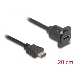Delock - Prodlužovací kabel HDMI - HDMI s piny (male) do HDMI se zdírkami (female) šroubovací - 20 cm - cerná - podpora 4K60 Hz