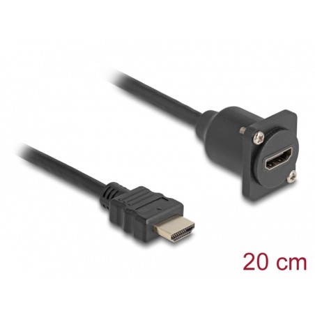 Delock - Prodlužovací kabel HDMI - HDMI s piny (male) do HDMI se zdírkami (female) šroubovací - 20 cm - cerná - podpora 4K60 Hz