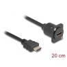 Delock - Prodlužovací kabel HDMI - HDMI s piny (male) do HDMI se zdírkami (female) šroubovací - 20 cm - cerná - podpora 4K60 Hz