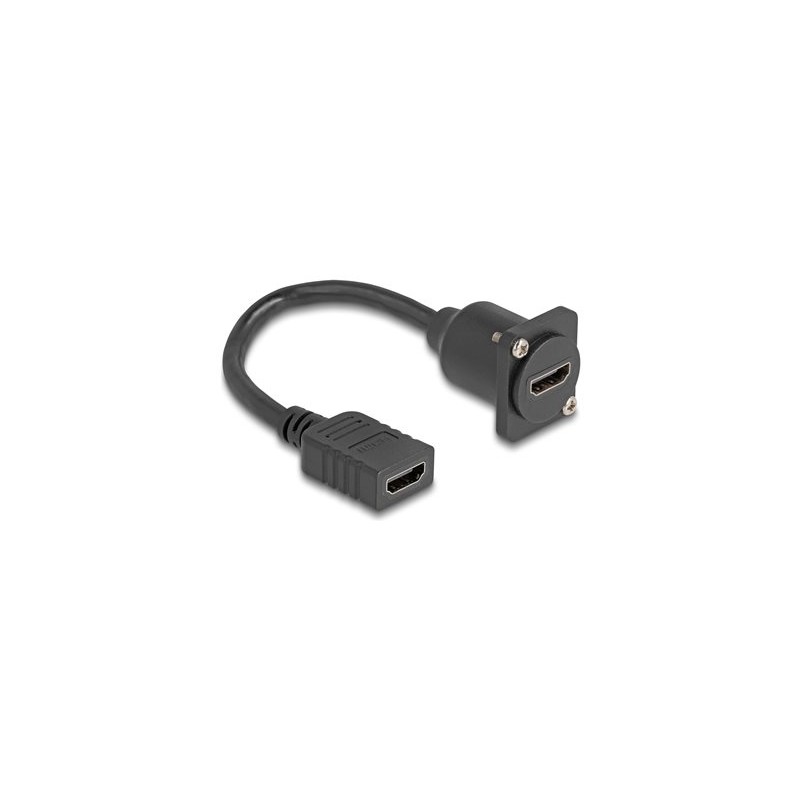 Delock - Prodlužovací kabel HDMI - HDMI se zdírkami (female) do HDMI se zdírkami (female) šroubovací - 20 cm - cerná - podpora