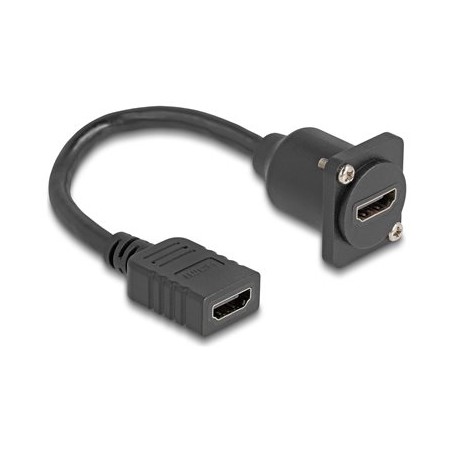 Delock - Prodlužovací kabel HDMI - HDMI se zdírkami (female) do HDMI se zdírkami (female) šroubovací - 20 cm - cerná - podpora